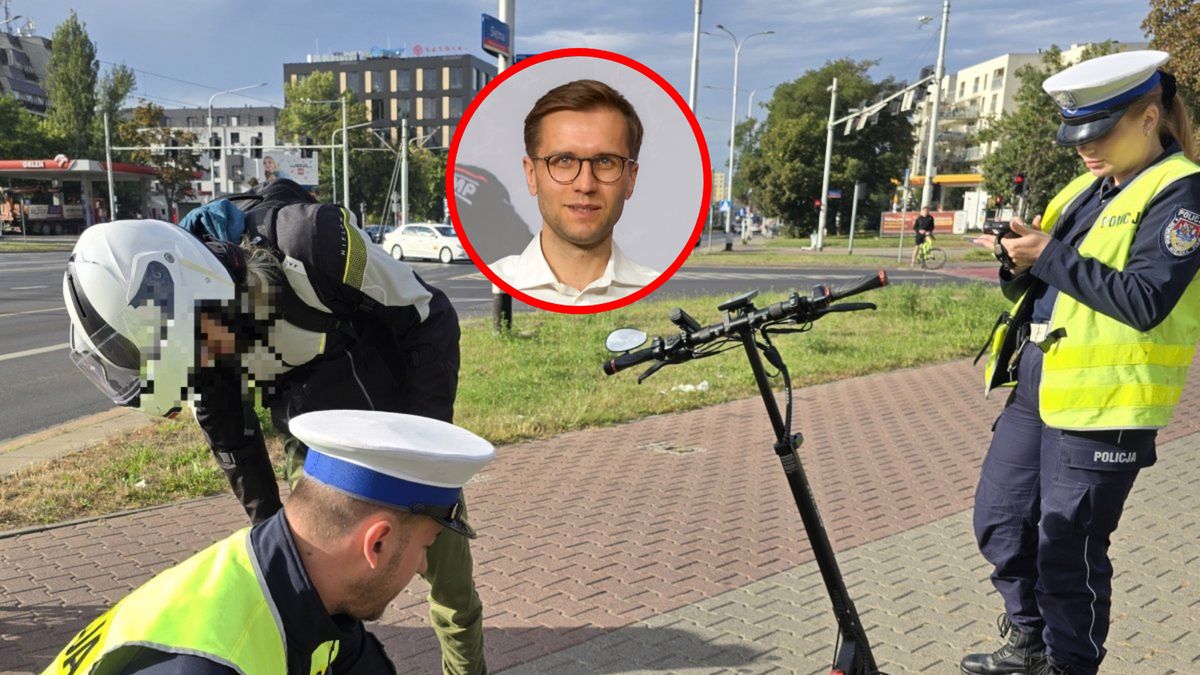 Materiały prasowe / Policja / Orlen Team / Na zdjęciu: kontrola hulajnóg, w kółku Mikołaj Marczyk