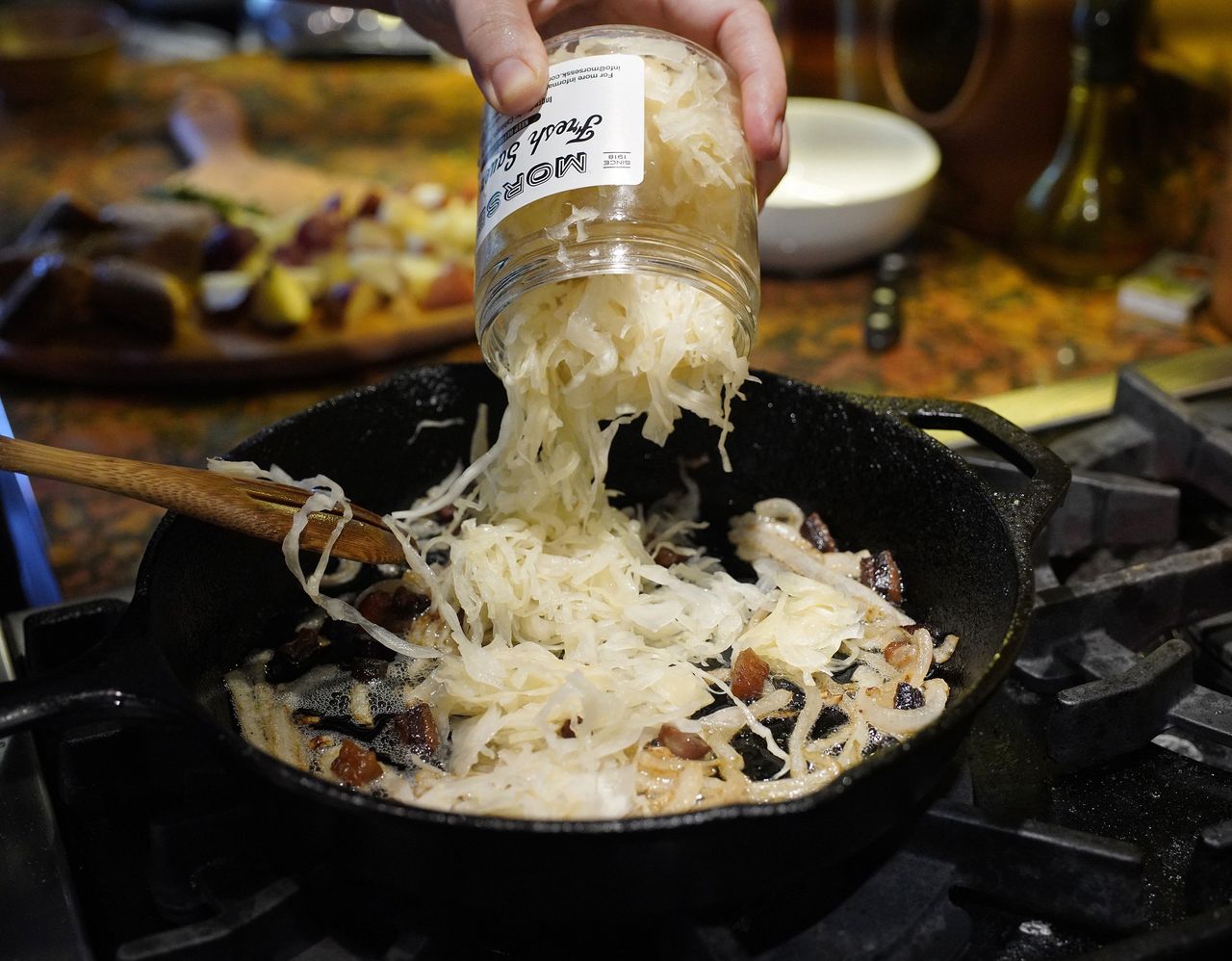 The sauerkraut from this recipe always turns out crunchy.
