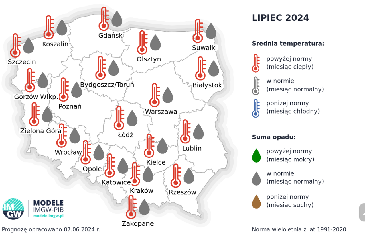 Eksperymentalna prognoza temperatur na lipiec 2024