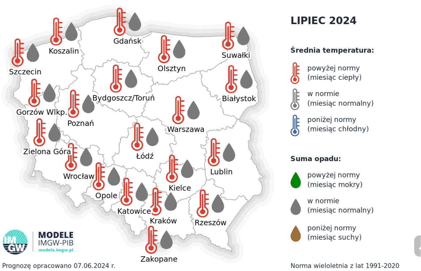Eksperymentalna prognoza temperatur na lipiec 2024
