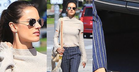 Alessandra Ambrosio w przydeptanych butach Gucci