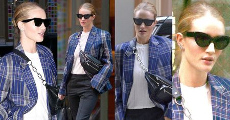 #TRENDY: Rosie Huntington-Whiteley w kraciastej marynarce