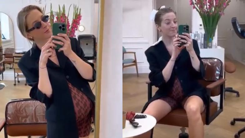 Lara Gessler eksponuje ciążowy brzuch u fryzjera