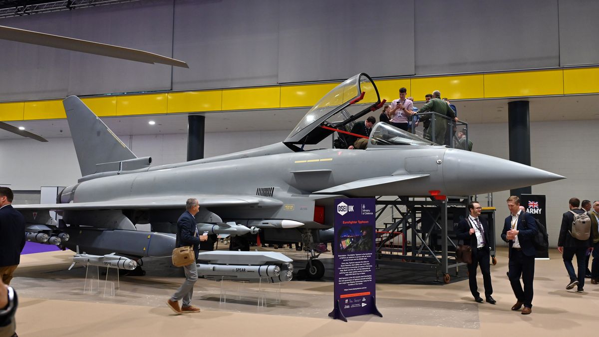 DSEI UK 2025 -  Day Two
LONDON, ENGLAND - SEPTEMBER 10: A Eurofighter Typhoon is displayed at the Ministry of Defence UK Capability Showcase during the Security Equipment International (DSEI) at London Excel on September 10, 2025 in London, England. The Defence and Security Equipment International (DSEI) hosts defence equipment manufacturers from around the world at a 4-day exhibition in London. Anti-war protesters gather outside in the hope of preventing the event from going ahead. (Photo by John Keeble/Getty Images)
John Keeble
fair