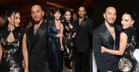 Zakochani Kim Kardashian i Lewis Hamilton gruchają za kulisami gali. Wszystko pod czujnym okiem "teściowej" rajdowca (ZDJĘCIA)