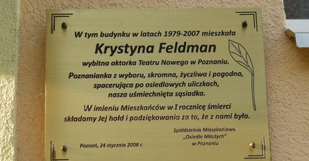Dokładnie 17 lat temu odsłonięto tablicę pamiątkową poświęconą Krystynie Feldman
