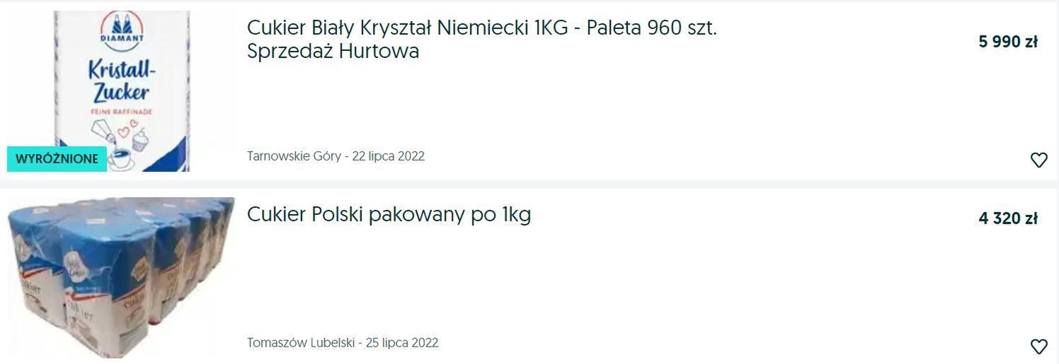 Na portalu OLX można kupić paletę cukru