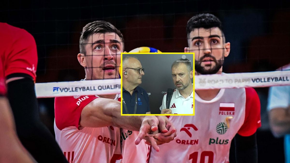 Materiały prasowe / Materiały prasowe FIVB/ twitter.com/polsatsport / Na zdjęciu: polscy siatkarze/ w ramce: Nikola Grbić udziela wywiadu Polsatowi Sport