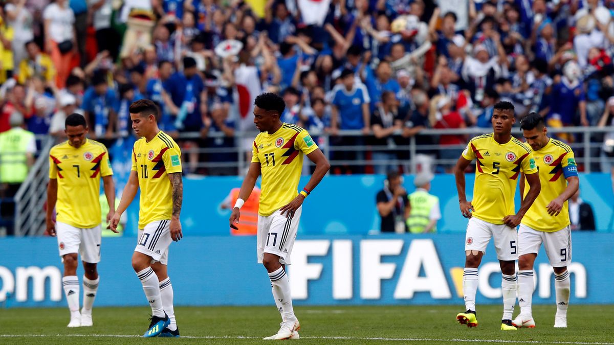 piłkarze reprezentacji Kolumbii po porażce z Japonią na MŚ 2018