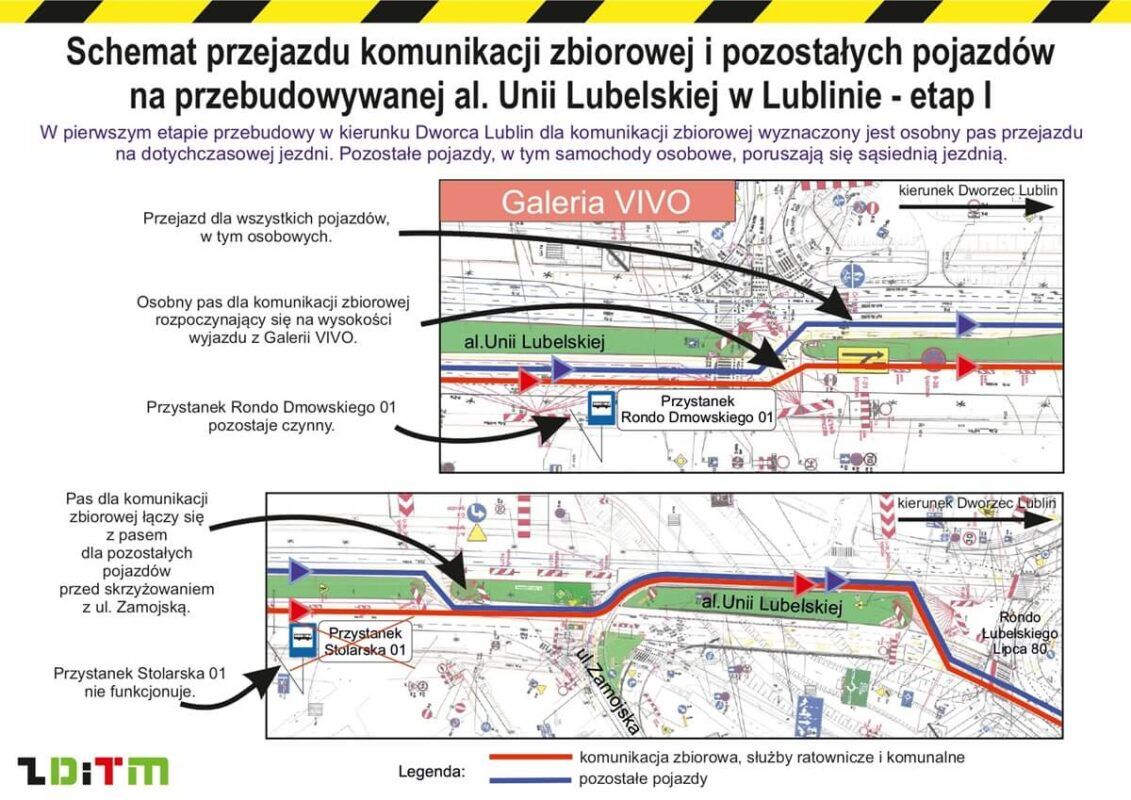 Schemat czasowej organizacji ruchu na al. Unii Lubelskiej w Lublinie