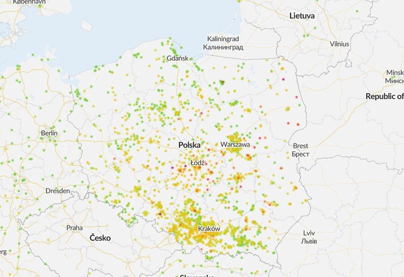 Smog. Jakość powietrza w Polsce o poranku 12 stycznia 2024