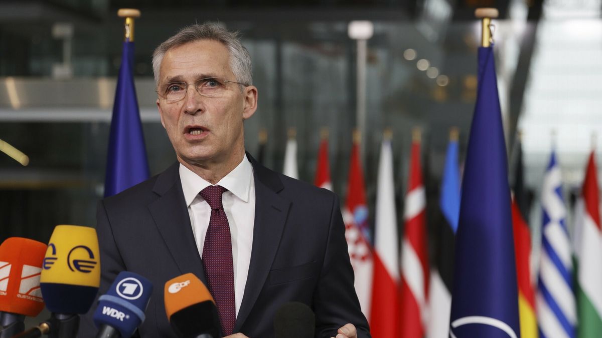 arch49NATO Secretary General Jens Stoltenberg speaks with the media as he arrives for a meeting of NATO defense ministers at NATO headquarters in Brussels, Wednesday, Feb. 16, 2022. NATO defense ministers are meeting to discuss Russia's military buildup around Ukraine as it fuels one of Europe's biggest security crises in decades. (AP Photo/Olivier Matthys)AP