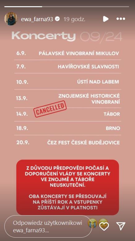 Ewa Farna odwołuje koncert.