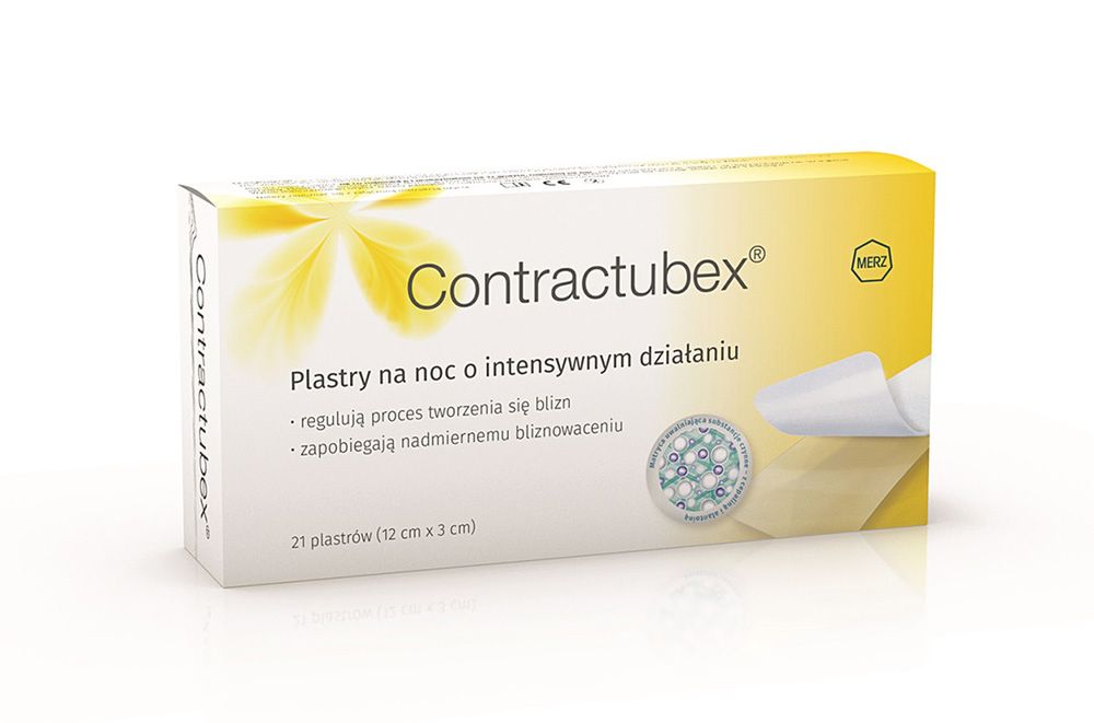 Contractubex® plastry na noc są dostępne w aptekach bez recepty. Cena ok. 98 zł (21 plastrów, 12x3 cm). 
