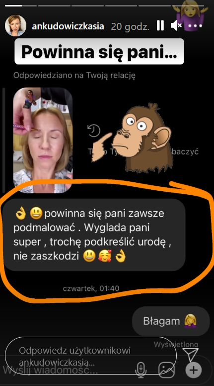 Kadr z InstaStories Katarzyny Ankudowicz