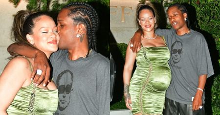 Rihanna prezentuje ciążowe krągłości, obściskując się z ukochanym przed restauracją na Barbadosie (ZDJĘCIA)