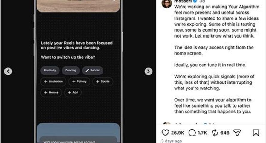 Instagram testuje nowe opcje w ramach "Your Algorithm"