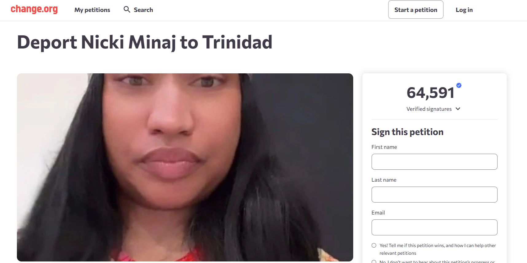 Petycja o deportowanie Nicki Minaj