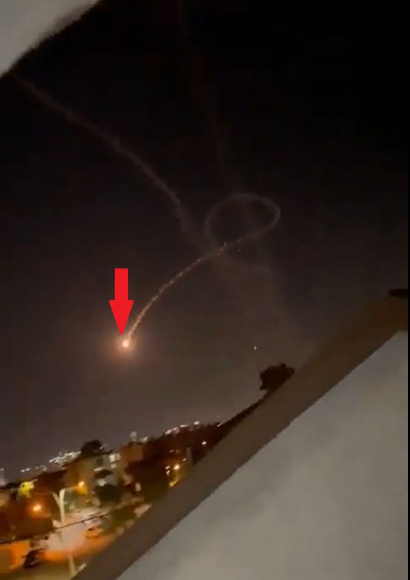 The faulty Tamir anti-missile of the "Iron Dome" system just before hitting the ground.