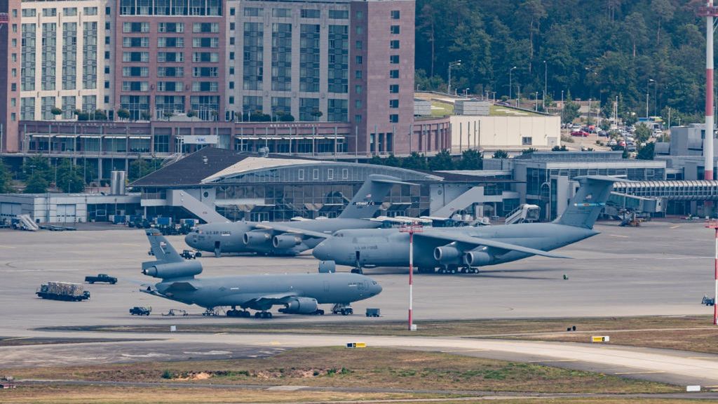 States Appeal Against US Troops Withdrawal
RAMSTEIN-MIESENBACH, GERMANY - JULY 20: A military plane of the United States Air Force is seen above the Ramstein air base on July 20, 2020 in Ramstein-Miesenbach, Germany. The governors of the four German states that host a total of 35,000 US troops haver appealed the member of the U.S. Congress to block the possible withdrawal of 9,500 troops. U.S. President Donald Trump announced his intention to withdraw the troops in June. Ramstein air base is one of the biggest U.S. military facilities outside the U.S. (Photo by Alexander Scheuber/Getty Images)
Alexander Scheuber
