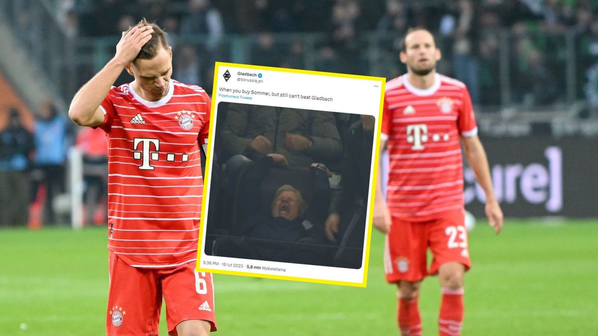 niepocieszeni piłkarze Bayernu Monachium i wpis z profilu Gladbach