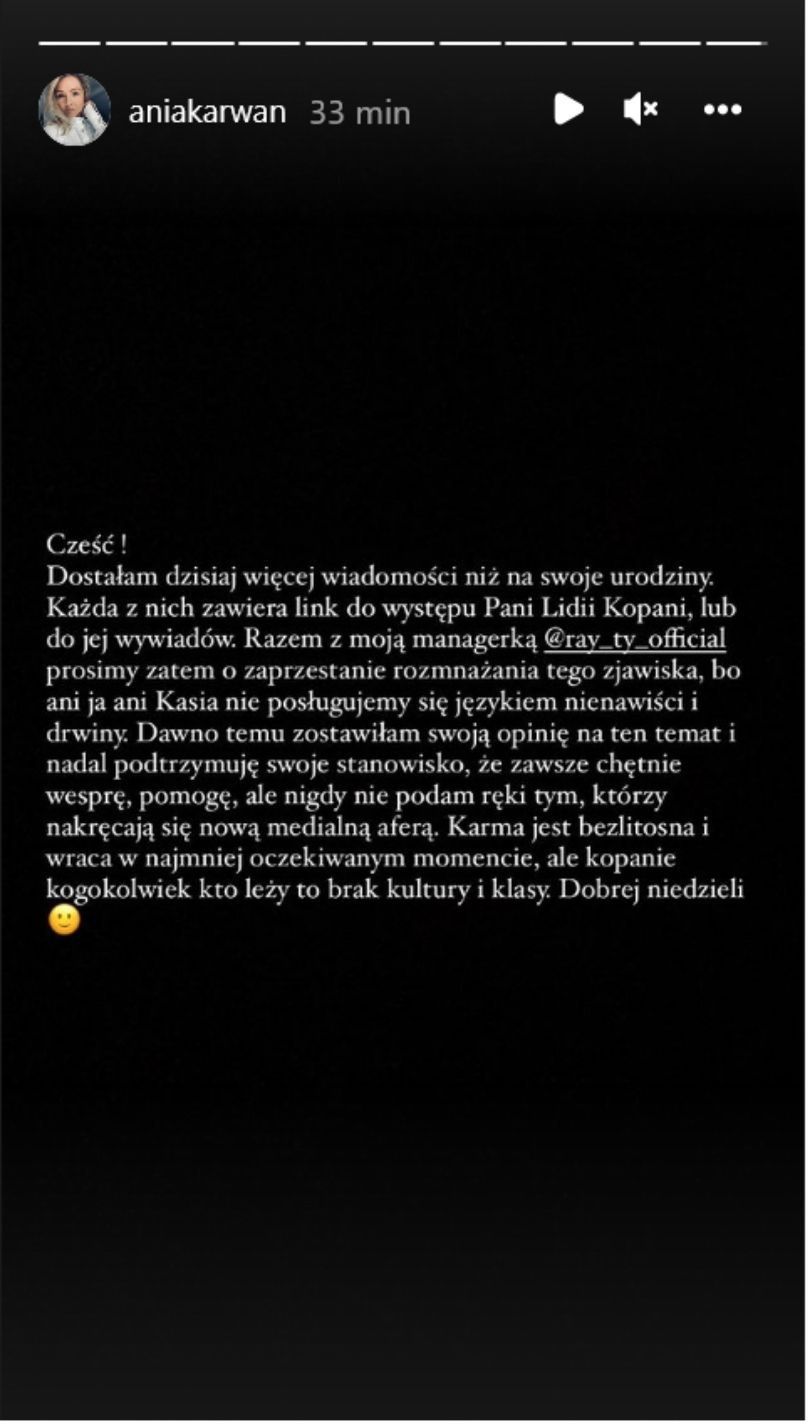 Anna Karwan odpowiada na pytania o występ Lidii Kopani