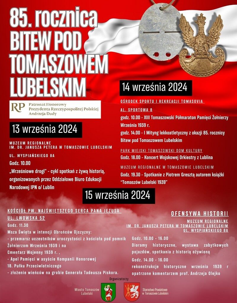 Plakat wydarzenia 85 rocznica bitew pod Tomaszowem Lubelskim
