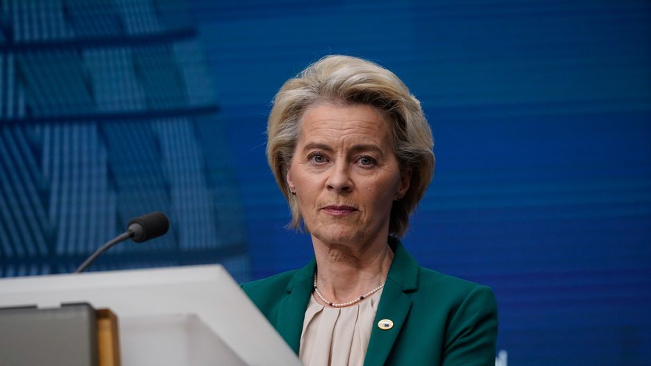 Ursula von der Leyen, president of the European Commission, during a news conference following a Special European Council summit in Brussels, Belgium, on Thursday, April 18, 2024. The European Union's waning clout versus major geopolitical rivals is sounding alarm bells in Europe's capitals, compelling leaders to discuss a radical transformation to boost the bloc's competitiveness in a hostile world. Photographer: Simon Wohlfahrt/Bloomberg via Getty Images