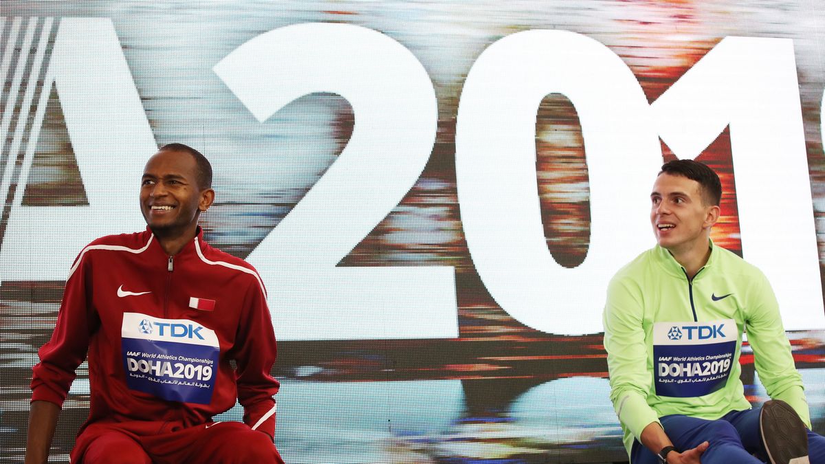 Mutaz Essa Barshim (z lewej) i Ilja Iwaniuk (z prawej)