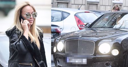 Przetakiewicz w wężowych kozakach pomyka do Bentley'a za 1,7 miliona złotych