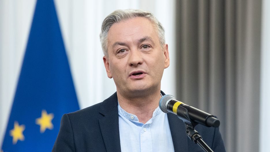 Robert Biedron during the signing of the coalition agreement regarding the tasks of establishing a new government in Poland in Warsaw, Poland on November 10, 2023. (Photo by Foto Olimpik/NurPhoto via Getty Images)