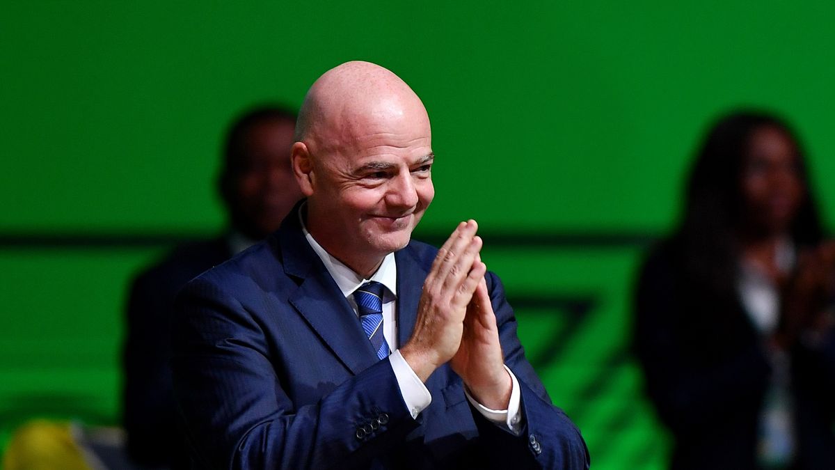 KIGALI, RWANDA - MARCH 16: Gianni Infantino, President of FIFA acknowledges the delegates after being elected as FIFA President for the 2023-2027 term during the 73rd FIFA Congress 2023 on March 16, 2023 in Kigali, Rwanda. (Photo by Tom Dulat - FIFA/FIFA via Getty Images)