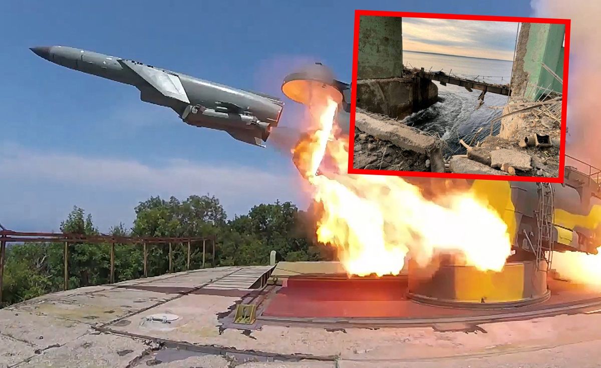 Zniszczona przez rosyjskie rakiety przeciwokrętowe tama w Krzywym Rogu 