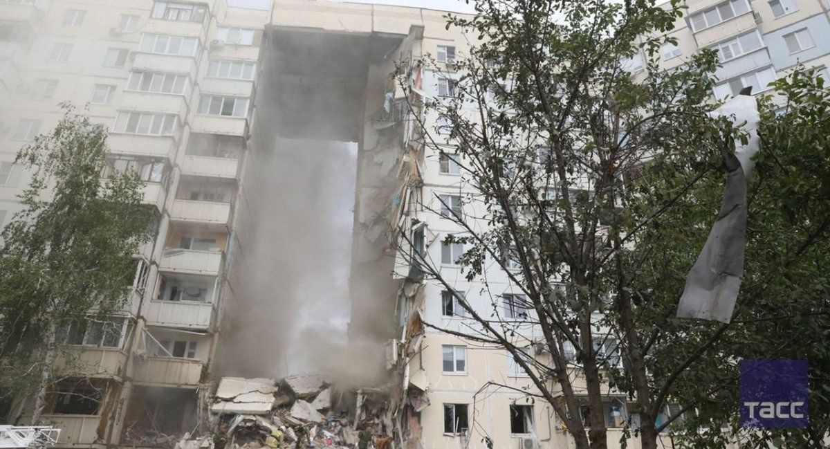 Partially collapsed building in the Russian city of Belgorod