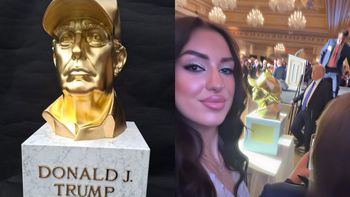Caroline Derpienski sprezentowała Donaldowi Trumpowi... jego złote popiersie. "Podziękował"