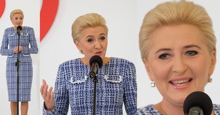 Agata Kornhauser-Duda w garsonce w kratę przestrzega przed zawałami: "Serce mamy tylko jedno, dbajmy o nie"