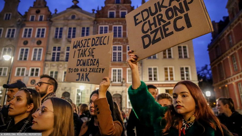 Demonstracja przeciwko zakazaniu edukacji seksualnej w Gdańsku w październiku 2019