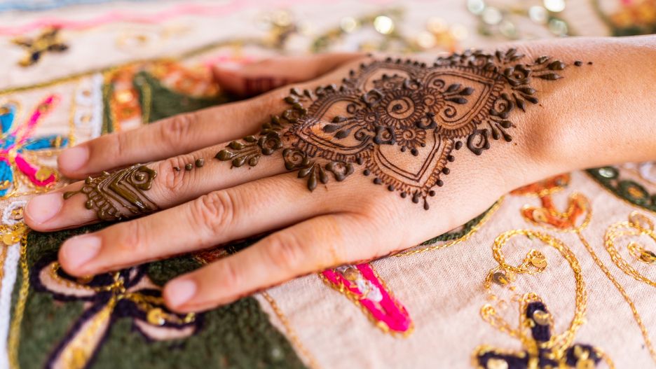 Woman showing traditional henna tattoo on hand
Woman displaying her hand adorned with a beautiful traditional henna tattoo, showcasing intricate designs that celebrate cultural artistry
KALA  STUDIO