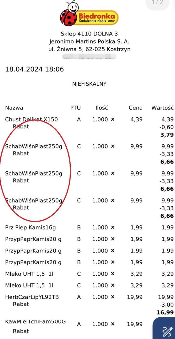 Klientka przedstawiła elektroniczny rachunek.