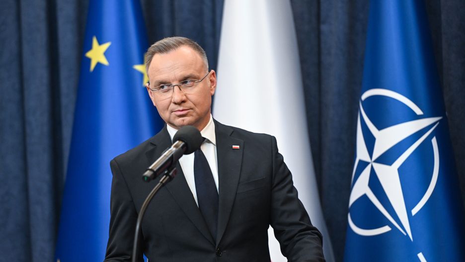 WARSAW, POLAND - FEBRUARY 18: Polish President, Andrzej Duda delivers a press statement after a meeting with the US special envoy for Ukraine and Russia, Keith Kellogg (not seen) at the Presidential Palace in Warsaw, Poland on February 18, 2025. (Photo by Omar Marques/Anadolu via Getty Images)