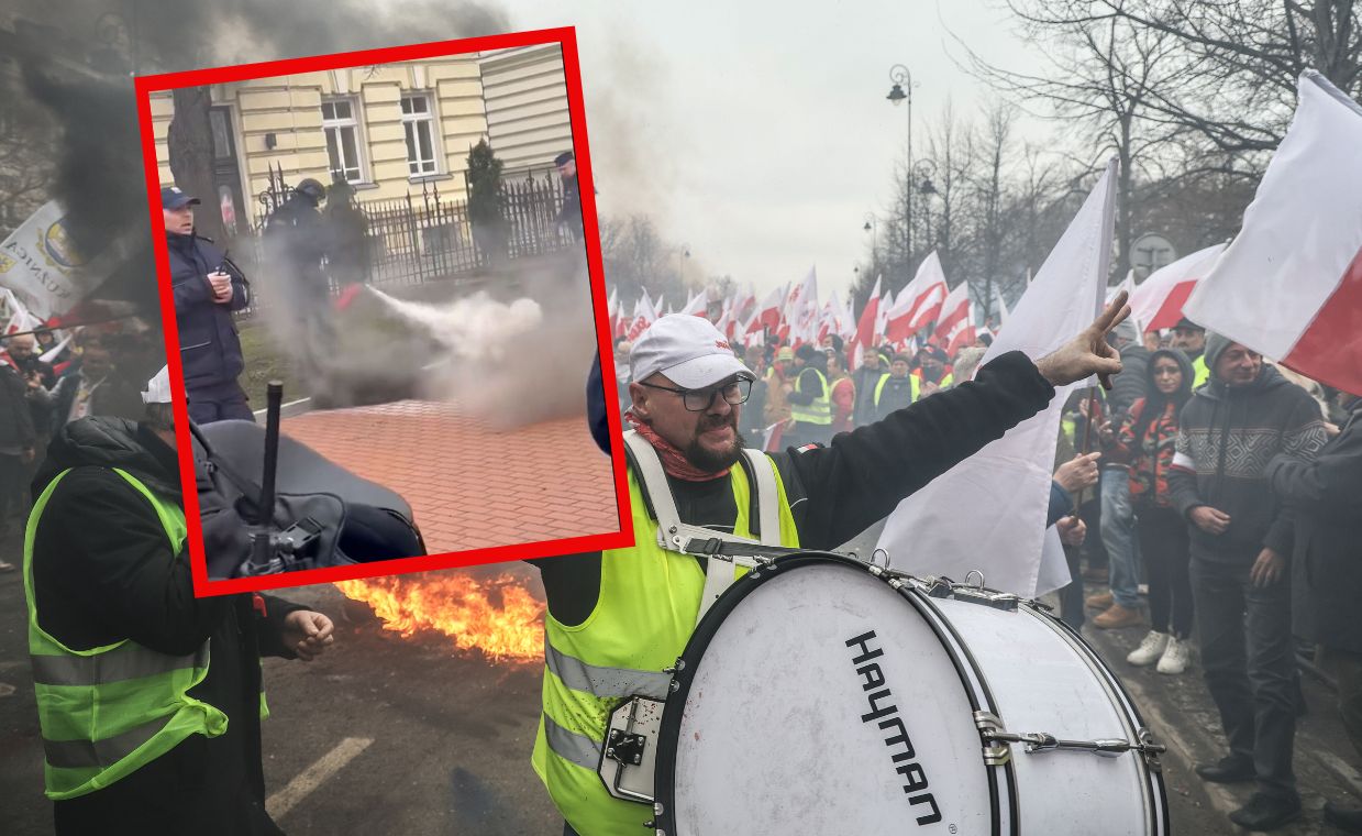 Race dymne na proteście. Policjanci obrzuceni