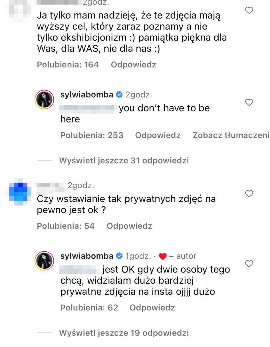 Komentarze pod zdjęciami Sylwii Bomby
