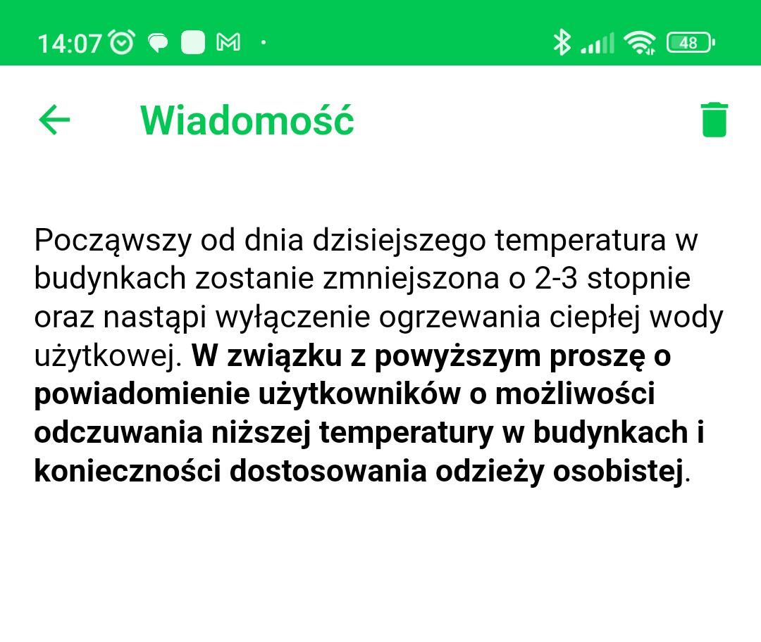 Screenshot wiadomości, którą otrzymała mama jednego z uczniów