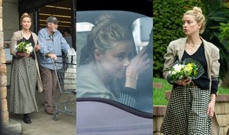 "Romantyczna" Amber Heard w sweterku za 1300 złotych i bukietem kwiatków w dłoni robi zakupy z ojcem (ZDJĘCIA)