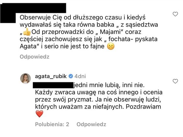 Internautka OSTRO do Rubik: "Od czasu przeprowadzki do Miami zachowujesz się jak "FOCHATA", PYSKATA AGATA". Doczekała się odpowiedzi...