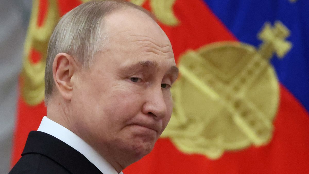 MOSCOW, RUSSIA - MARCH 26 (RUSSIA OUT) Russian President Vladimir Putin grimases during the ceremony of State Awards for Youth Culture Professionalson March 26, 2024 in Moscow, Russia. Putin said that participants of the terrorists attack at the Crocus City Hall, may have had ties with Ukraine.(Photo by Contributor/Getty Images)