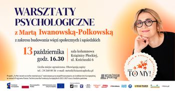 Bezpłatne warsztaty psychologiczne w Płocku. Spotkanie z Martą Iwanowską-Polkowską