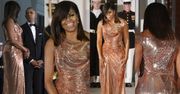 Michelle Obama w złotej sukni za 50 tysięcy złotych (ZDJĘCIA)