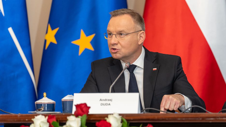 WARSAW, POLAND - 2024/07/08: President Andrzej Duda speaks during a meeting of the national security council. The meeting of the National Security Council convened by President Andrzej Duda began on Monday morning. It takes place before the departure of the Polish delegation to Washington, D.C., for the NATO summit. In the meeting participated, among others, Prime Minister Donald Tusk, Deputy Prime Minister and Minister of National Defense Wladyslaw Kosiniak-Kamysz, Minister of Foreign Affairs Radoslaw Sikorski, Chief of the General Staff General Wieslaw Kukula, Deputy Speakers of the Polish Parliament Wlodzimierz Czarzasty and Piotr Zgorzelski, Speaker of the Senate Malgorzata Kidawa-Blonska, Chairman of the PiS club, former Minister of National Defense Mariusz Blaszczak, Head of the Chancellery of the Prime Minister Jan Grabiec, and Head of the Chancellery of the President Malgorzata Paprocka. (Photo by Marek Antoni Iwanczuk/SOPA Images/LightRocket via Getty Images)