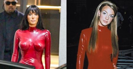 Odziana w LATEKSOWY kombinezon Bianca Censori z kamienną miną wychodzi z wystawy pod bacznym okiem męża. Inspirowała się Britney? (ZDJĘCIA)